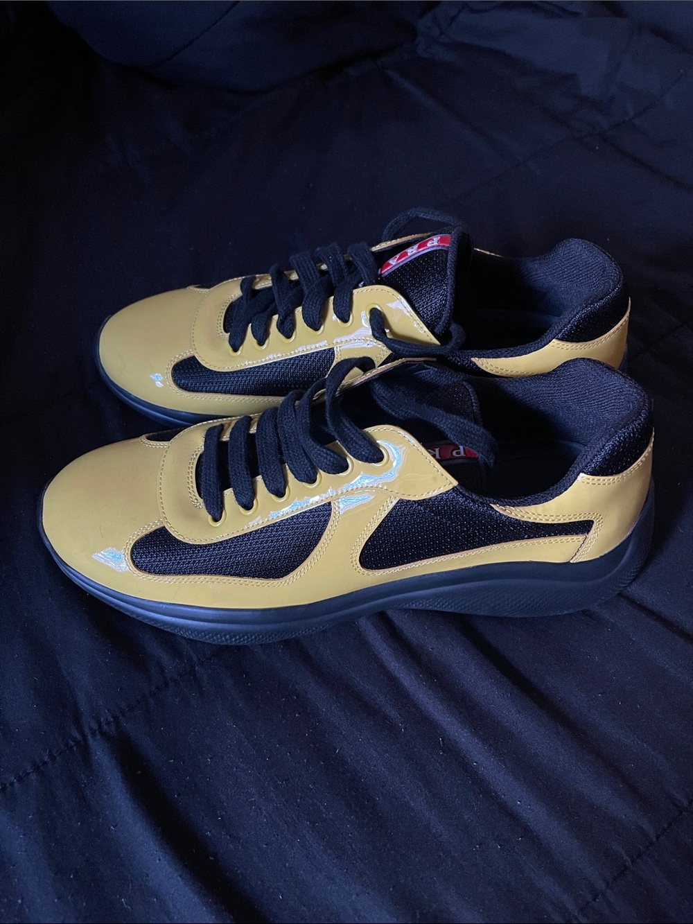Prada Men’s Yellow and Black Lace-Up Sneakers - Picture 2 of 7
